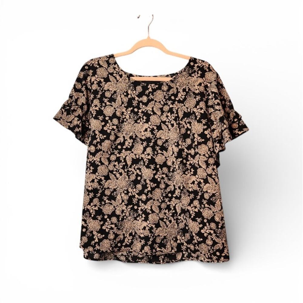 Lane Bryant Size 20 Brown Floral Print Blouse Polyester